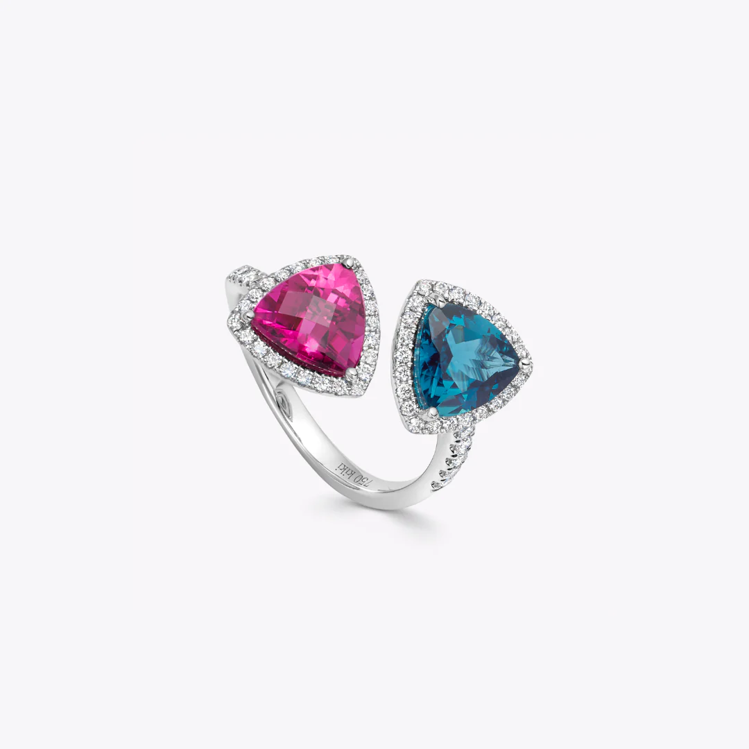Special Editions Green Tourmaline and Rubellite Toi et Moi Ring
