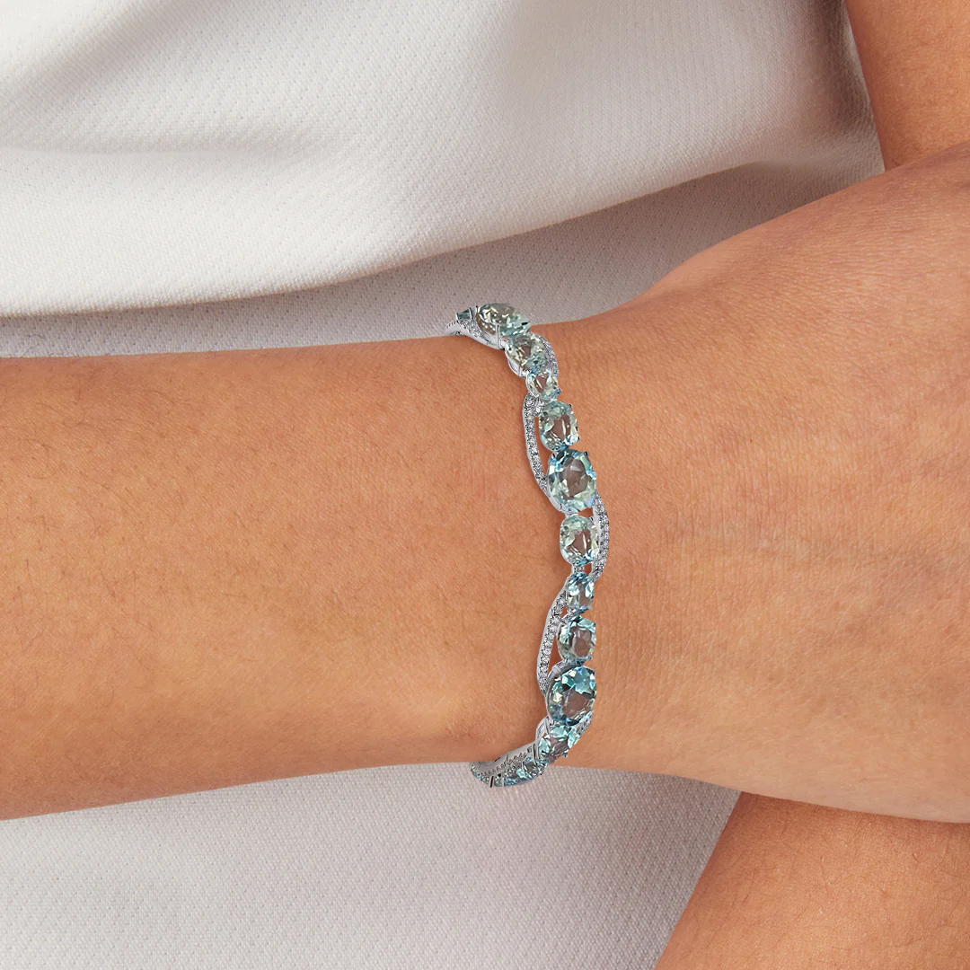 Special Editions Blue Topaz and Diamond Wave Bracelet - Image 3