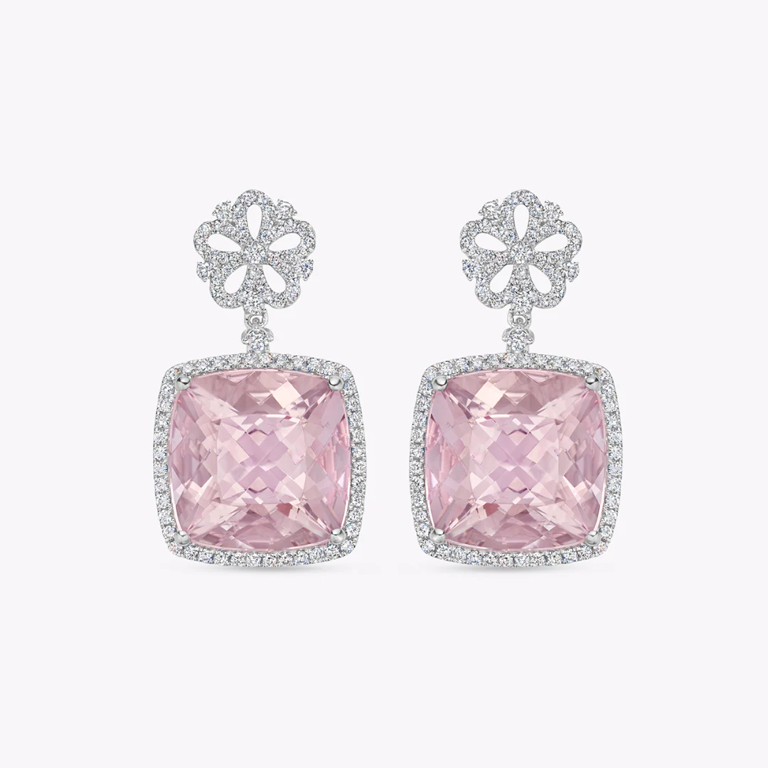 Morganite and Diamond Flower Earrings