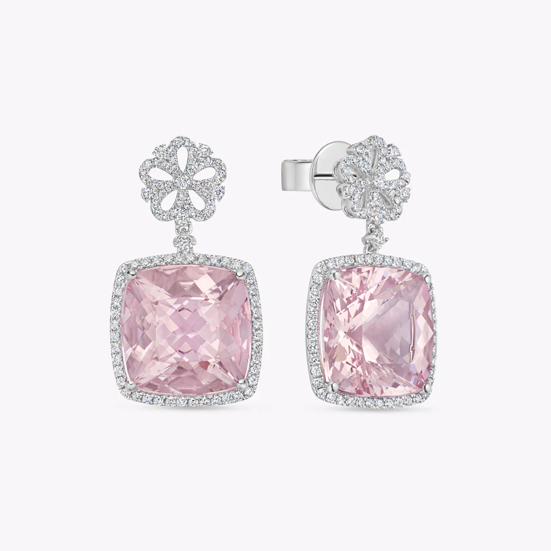 Morganite and Diamond Flower Earrings - Image 2
