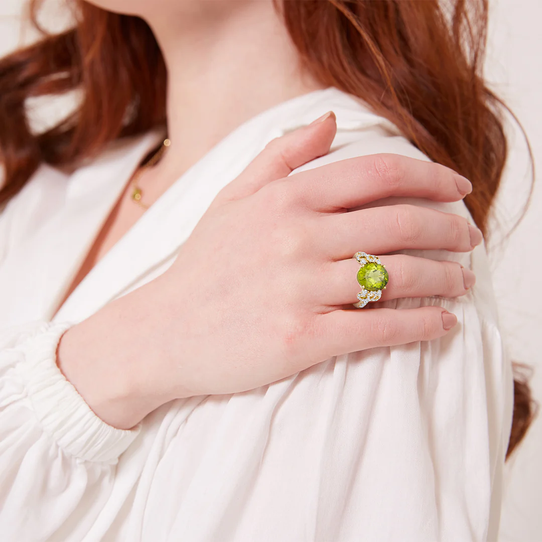 Special Editions Peridot and Diamond Petal Ring - Image 3